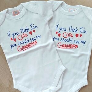 2pc Baby onesies short sleeve bodysuit, grandma / grandpa - white - sz 0-3 mos